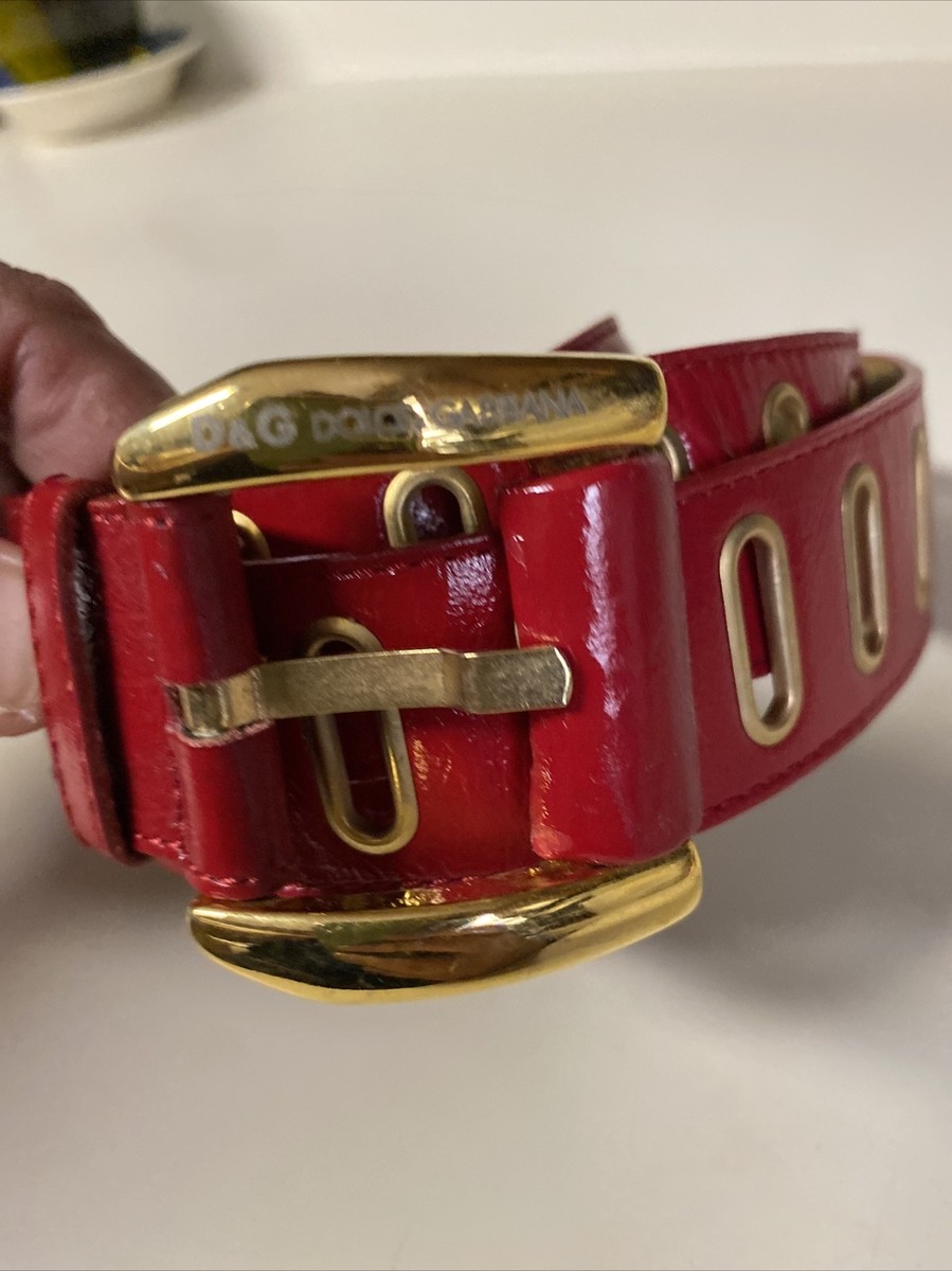 Vintage D&G DOLCE & GABBANA Red Patent Leather Belt Gold  display picture 1