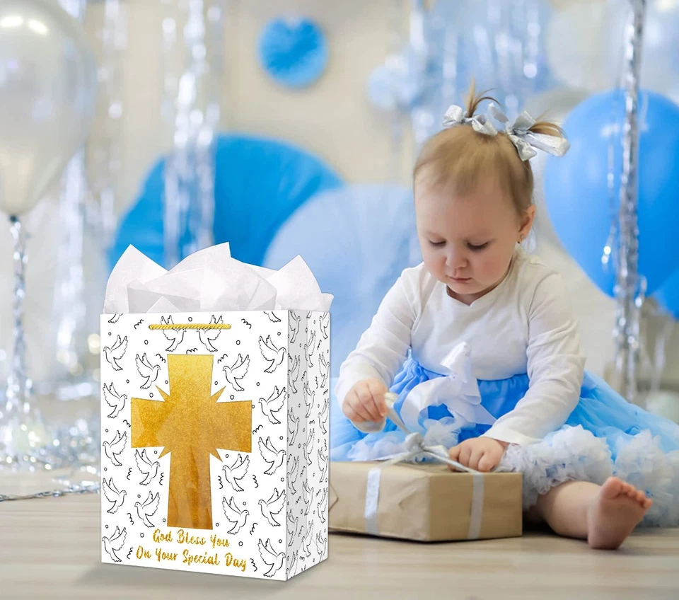 Bolsa de Presentes de Primeira Comunhão para Meninas Meninos Cruz de Ouro Bolsa de Presentes de Batismo Confirmar... - Imagem 4 de 4