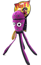 Tuffy Ocean Squid Purple Durable Floating Squeaky Tug  Shake Dog Toy 16"