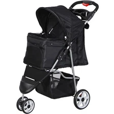 Dog Stroller 3 Wheels Foldable Cat Pet Stroller with Storage Basket & Cup Holder