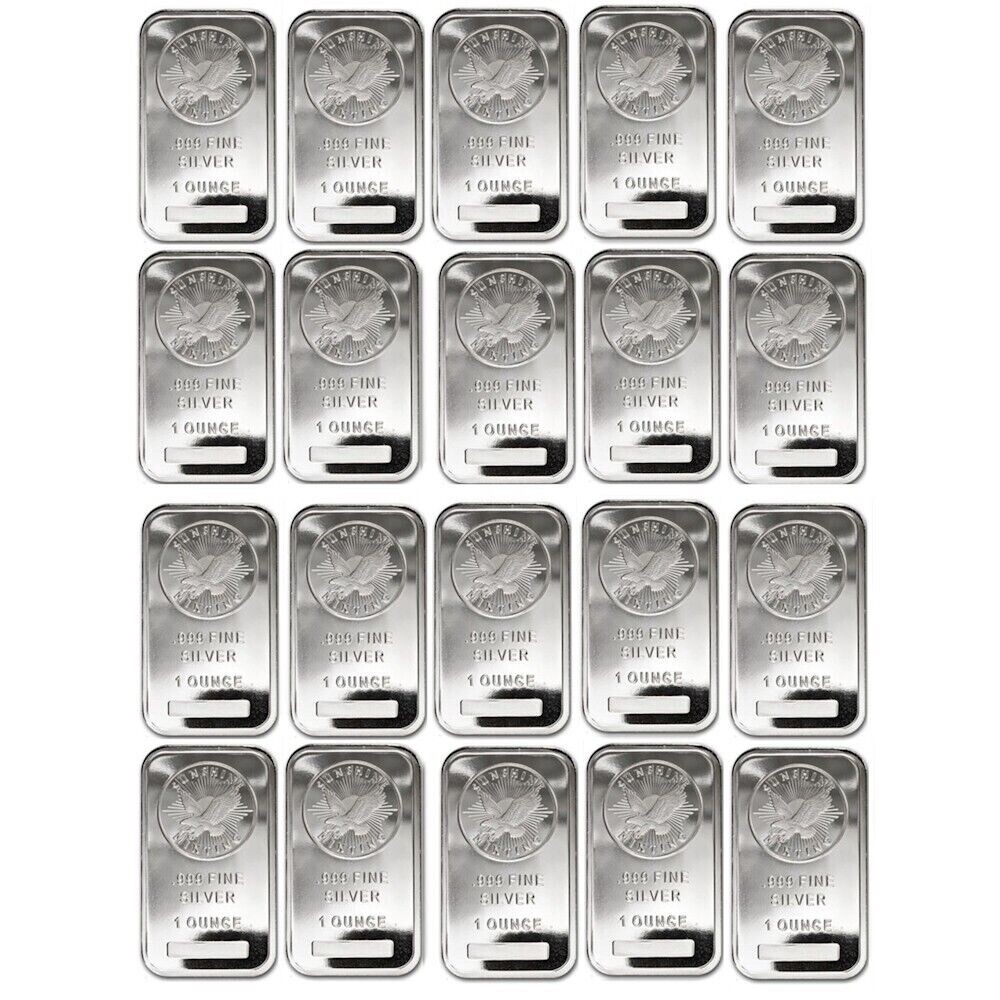 Sheet of 20 - 1 oz. Sunshine Mint Silver Bar 0.999 Fine Silver