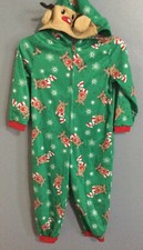 Christmas Boys Girls Kids Pajamas One 1 Piece Reindeer Hoodie Size 4T