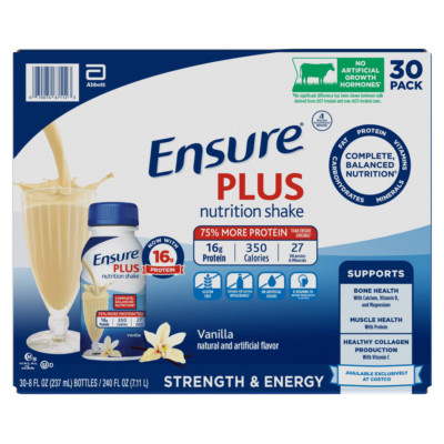 ENSURE PLUS Nutrition Vanilla Shake 8 fl. oz., 30-PACK 27 Vitamins &16g Protein