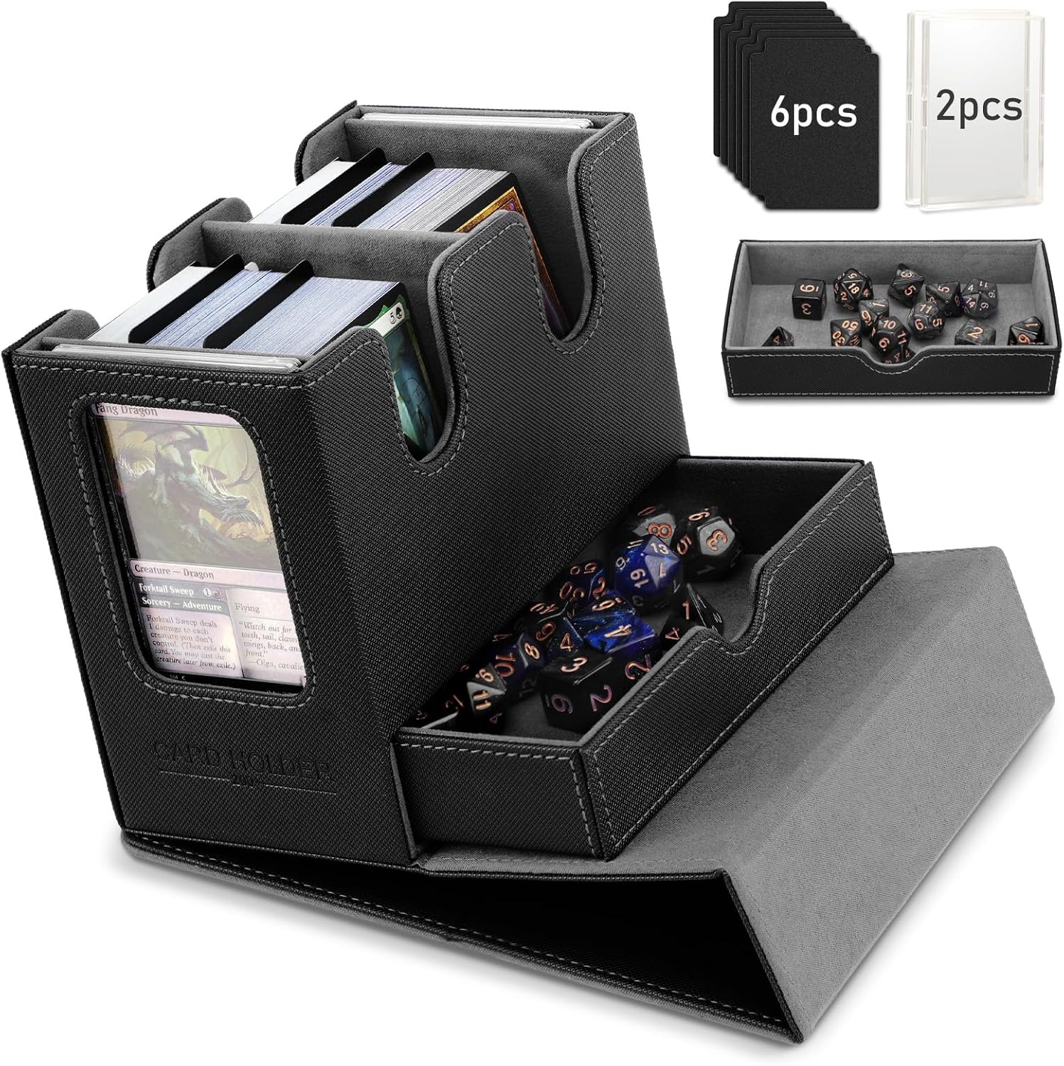 MTG Commander Deck Box with Display Window and Dice Tray Storage