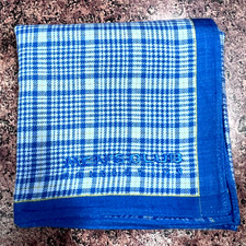HOUNDSTOOTH ART CHECK BLUE HANDKERCHIEF CLASSIC VTG COTTON MEN POCKET SQUARE 17"