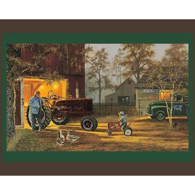 Common Ground Fabric Quilt Panel, Landscape Tractor, Barn -100% Cotton 36'' x 45''
