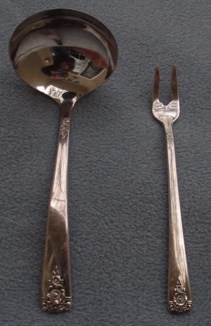 International Silver Silverplate Spring Charm Gravy Sauce Ladle & Relish Fork