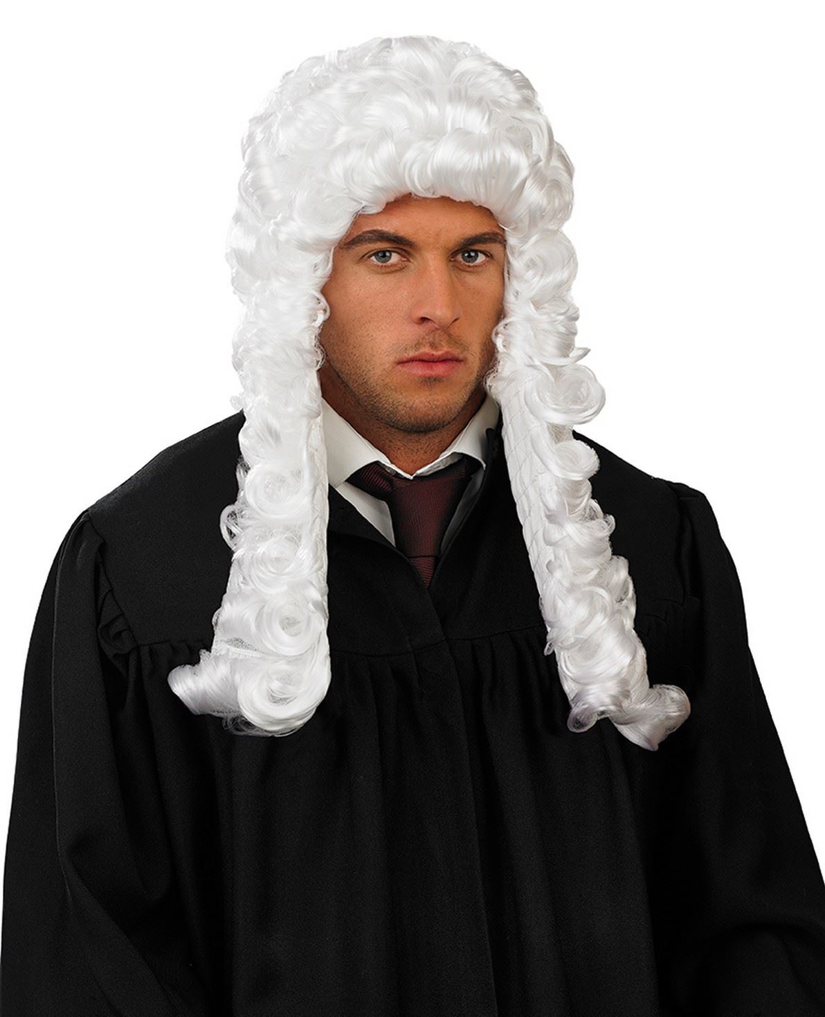 Men`s White Judge`s Wig for Adult Law Court Barrister Fancy Dress Costume