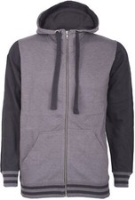 Old School Classic 2 Tone COLLEGE Baseball Zip HOODIE Jacket Gray Rockabilly