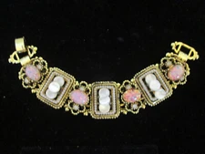 Vintage Victorian Revival Cabochon Easter Egg Seed Pearl MOP Chunky Bracelet!