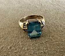 Vintage Sterling Silver Blue Glass Ring Sz 5.5