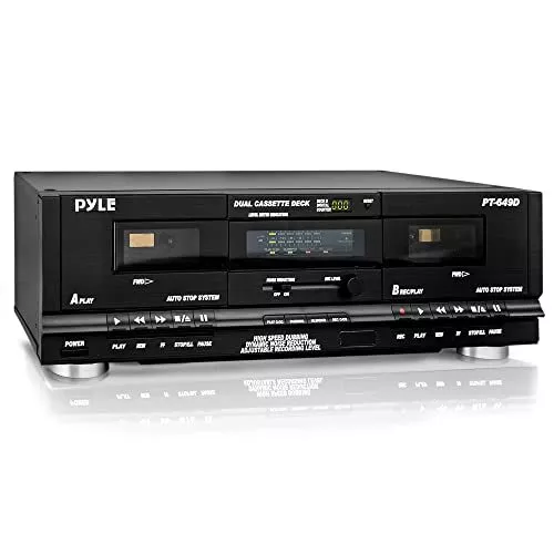 Pyle PT649D.5 Dual Stereo Cassette Deck Player System Music & Audio Recording