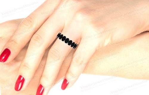 Banda de eternidad de ónix negro relleno de oro de 14 k en anillo de compromiso de plata de ley 925 - Imagen 109 de 109