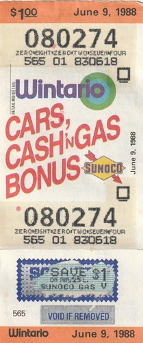 Wintario $1.00 Lottery Ticket June 9, 1988