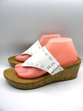 VIONIC Anitra White Leather Platform Wedge Slide Thong Sandals Size US 10