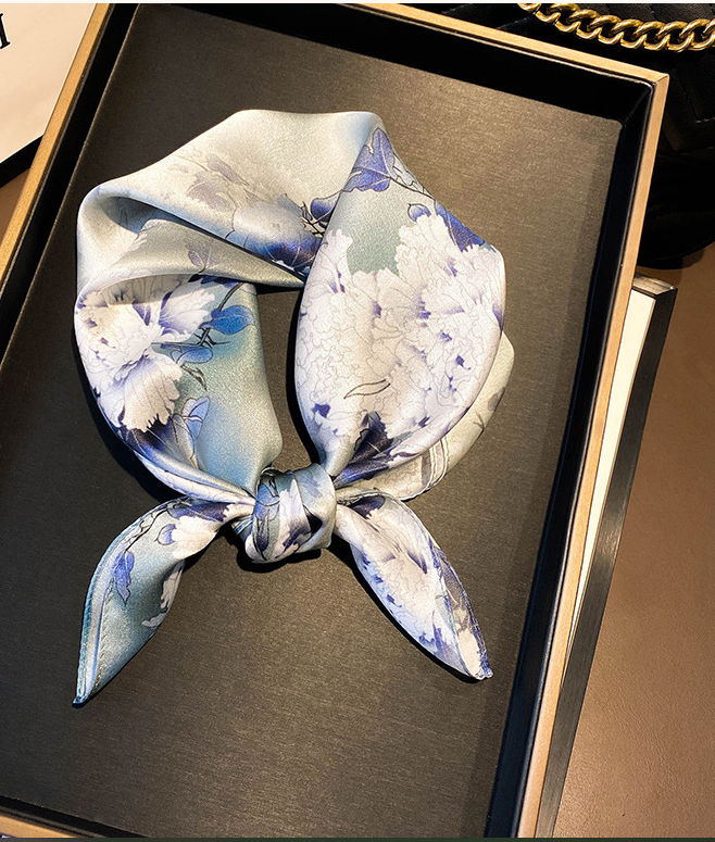 Silk Mulberry 20-Inch Floral Scarf for Women Peony Print Neckerchief Wrap