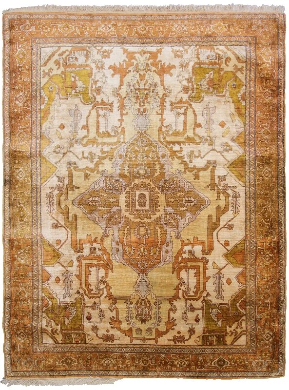 几何 100% 丝绸古董垫子和地毯