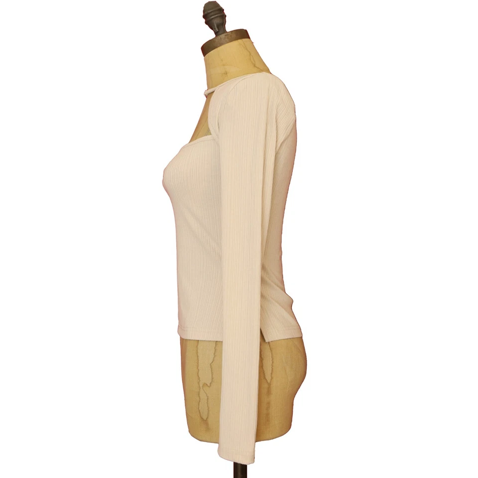 4-й + Reckless Myla вырез Топ S длинным рукавом квадратный шеи ребристый крем новый B92 - Изображение 4 из 4