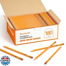 Shuttle Art Wood-Cased #2 HB Pencils, 180 Pack Sharpened Yellow Pencil with E
