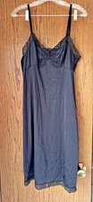 Vintage Womens Vassarette Underneath It All 36L Nylon Black Full Slip Lace Trim