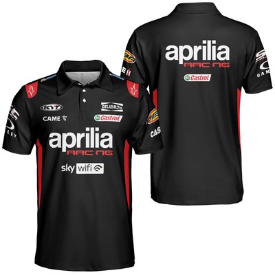 Best Custom Name Aprilia Logo Racing Black Polo Shirt All Size S-5XL