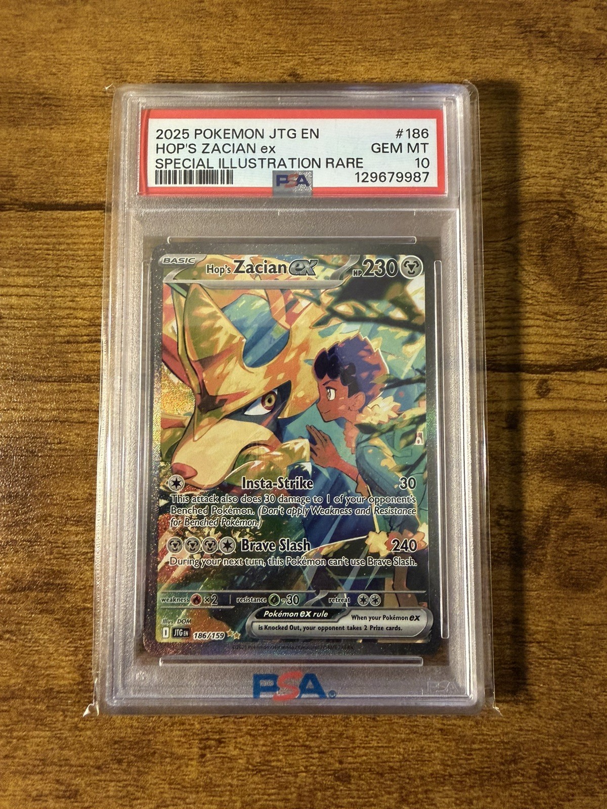 Pokémon TCG Hop's Zacian EX Holo Card 186/159 Sv09: Journey Together PSA 10