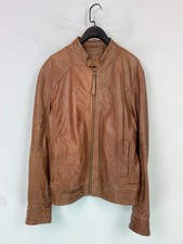HE By Mango Tan Leather Biker Jacket Zip Front Pockets Moto Style Medium