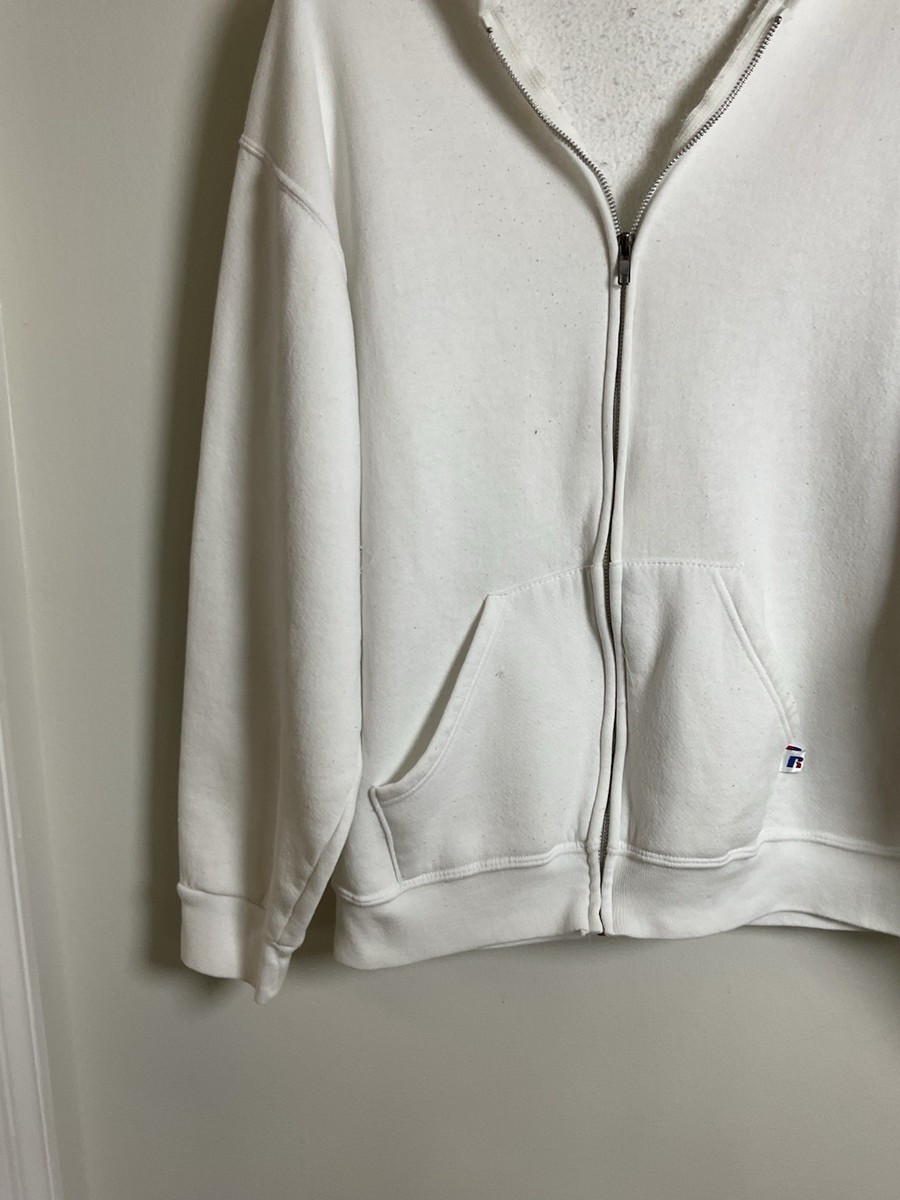 Vintage 1980s Russell Athletic Full Zip Up Hoodie White USA Made