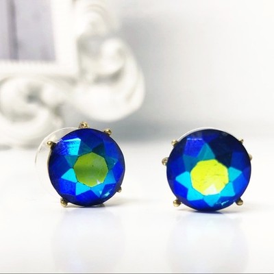 Upcycled Aurora Borealis AB J. Crew Blue Green Stud Earrings
