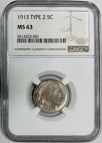 1913 Type 2 Buffalo Nickel, NGC MS-63