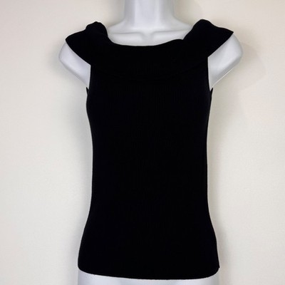 Express Top Women Medium Black Off the Shoulder Ribbed Knit Tank Sleeveless
