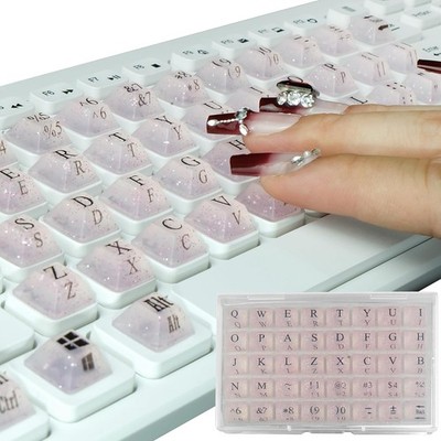 80PCS Keyboard Stickers for Long Nails Sparkly Pink Alphanumeric Silicone Keys