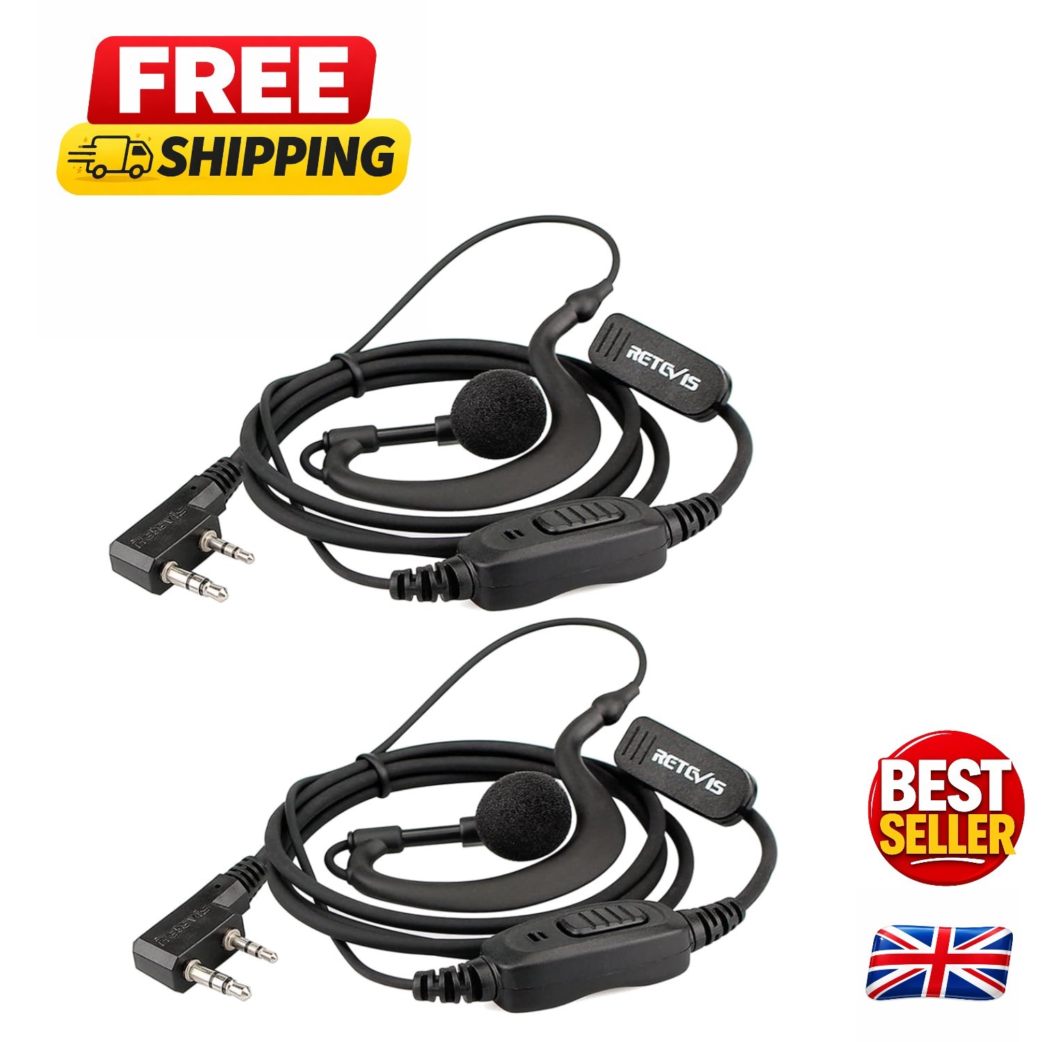 Dual Walkie Talkie Earpiece Set with Comfortable Fit & Click-to-Talk Feature