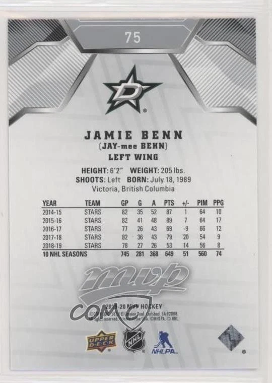 2019-20 Upper Deck MVP Super Script /25 Jamie Benn #75 - Image 2 of 2