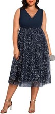 Pin Up Fashion Plus Size Dresses Women Wedding Guest Navy Blue Formal Cocktail