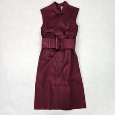 CELINE Phoebe Era Cotton Belted Sleeveless Long Dress Size 34 Wine Red France