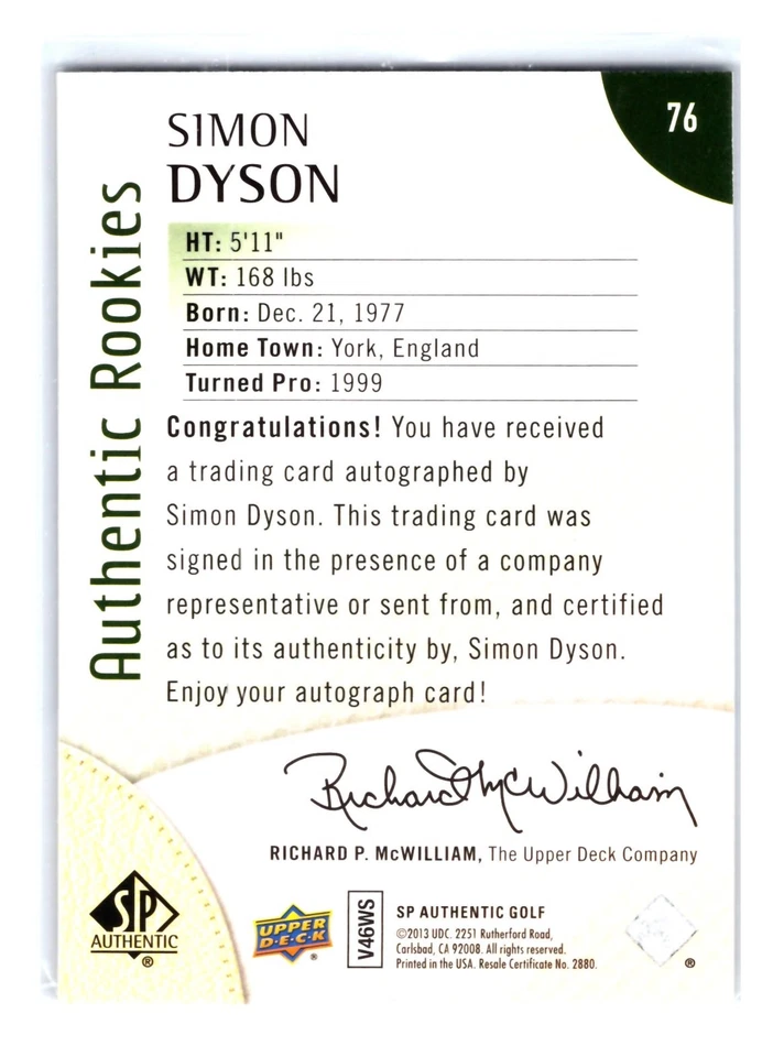 Simon Dyson 2014 SP Authentic /699 Auto #76 Rookie - Image 2 of 2