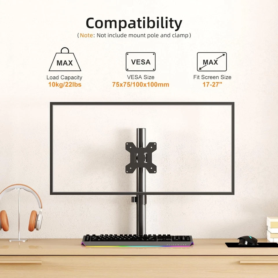 Suptek Single Head and Plate Vesa Pole Mount Bracket for Monitor Black - Image 2 of 4