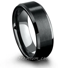 Tungsten Carbide Mens Engagement Wedding Band Ring Brushed Black Gold Plated