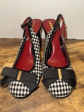 Vintage Liz Claiborne Hounds Tooth Slingbacks High Heels Shoes Size 9