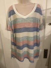 Honey Me Curvy Women’s XXL Pastel Stripe Tunic Top Short Sleeve Soft Made In USA