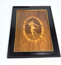 Vintage Wooden Inlay Wall Art Hanging Art Deco Lady Marquetry