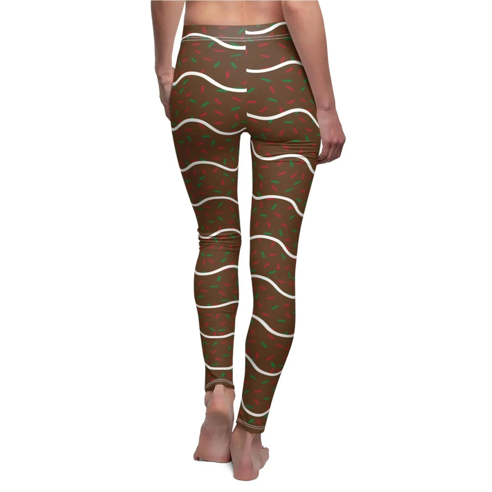 Stretchy Christmas Tree Chocolate Leggings Women Holiday Xmas Printed Pants