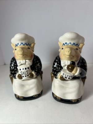 Department 56 Jam Bon Pig Salt & Pepper Shakers Black White 5'' Tall Vintage