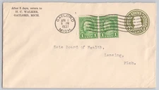 Gaylord, Michigan, H.C. Walker Envelope to State Board of Health 1937