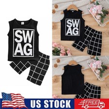 Toddler Baby Boys Summer Outfits Letter Sleeveless Vest And Plaid Shorts Set