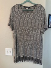 Vintage 80s 90s Metallic Silver Knit Fringe Tunic Top Plus 22W USA Made
