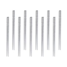 10Pcs Reusable Stainless Steel Long Chopsticks Spiral Design Assorted Color