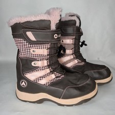 Airwalk Girls Sz 4 Wmn 6 Brown Pink Faux Fur Slip On Bungee Winter Snow Boots