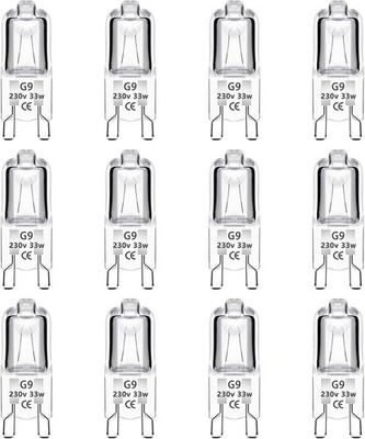 12 Stück Halogen G9 Leuchtmittel 33W 230V, 2700K Warmweiß 460lm, Klar Kapselbirn